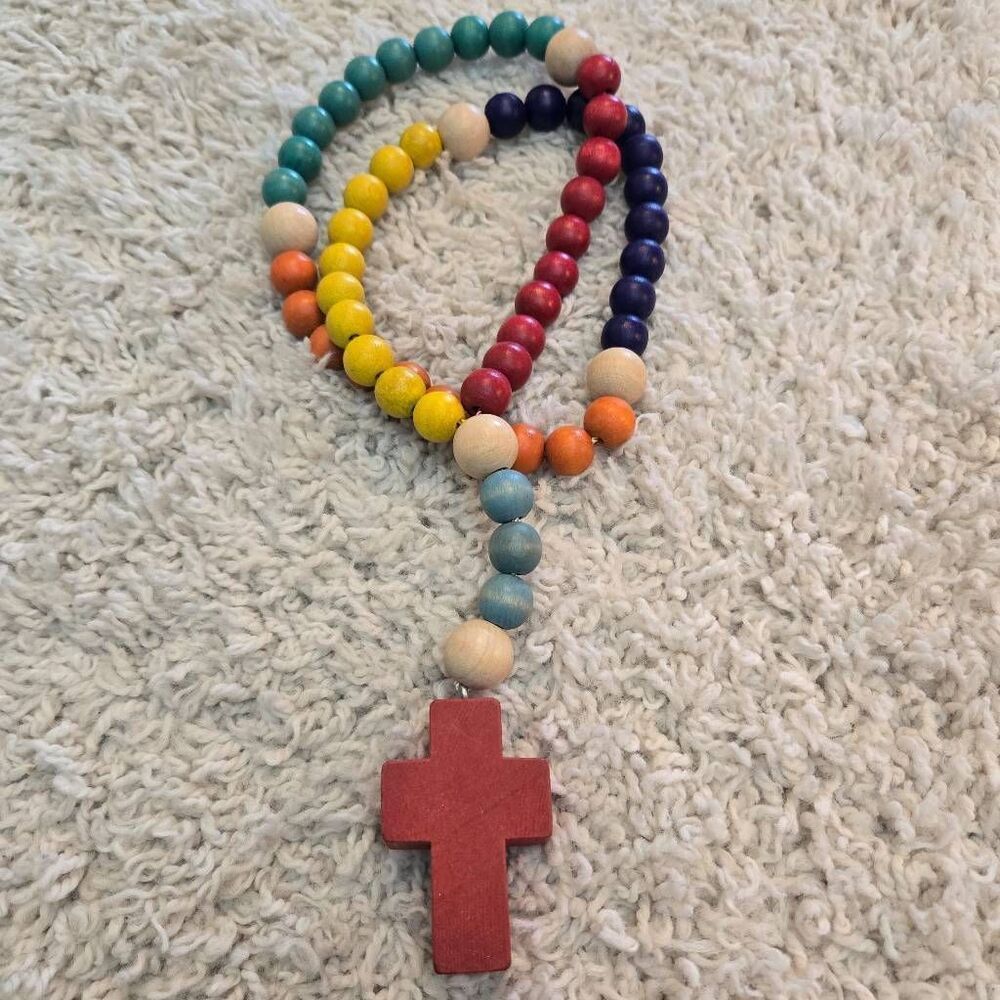 Vintage Large Wood Bead Rosary